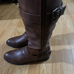 BRAND NEW!! Women's Boots Brown Faux Leather Zipper Size 81/2 Combat Tall